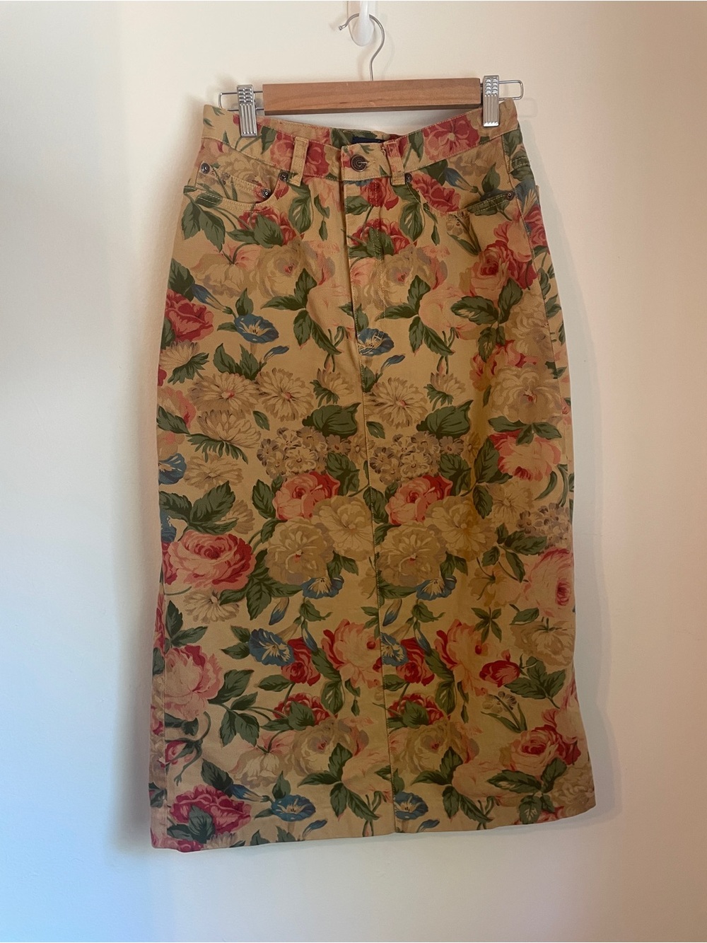 Rare 80s Ralph Lauren Floral Denim Skirt